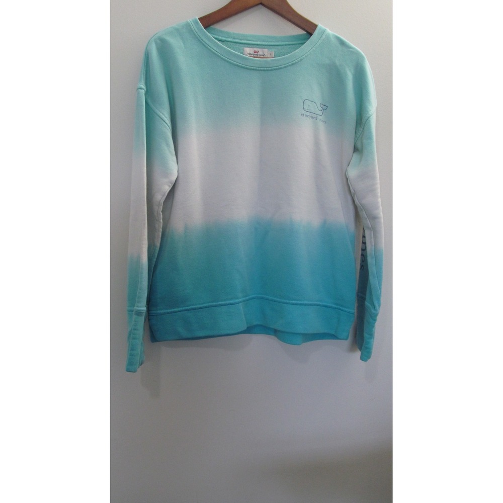 Vineyard Vines Sweatshirt Girls Small Ombre Dip Dye Turquoise Blue White Whale S